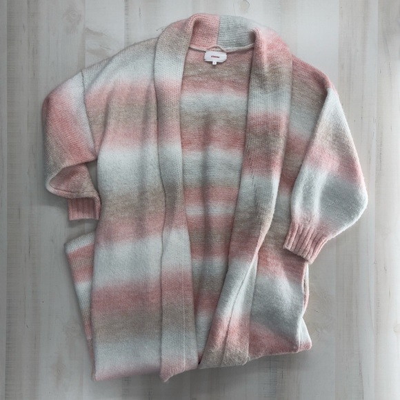 XIRENA minta striped oversized loose fit cardigan duster sweater pink wool M - Picture 3 of 10